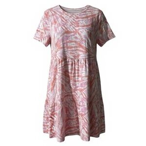 Koolaburra by UGG Knit Tee Dress Size Large Pink Peach Orange Tie Dye Tiered